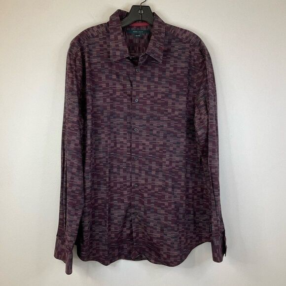 PERRY ELLIS Men's Shirt Purple Stretch Long Sleeve Pattern Print Button Front XL - Picture 9 of 10